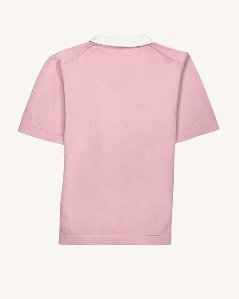 V-Neck Peruvian Pima Cotton Tee with Fold Down Collar in Soft Pink by Deletto Italy