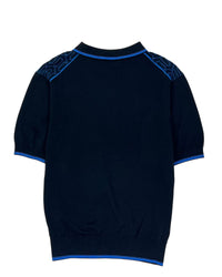 Vanisé Knit Silk and Cotton Button-Neck Polo in Black and Blue by Deletto Italy