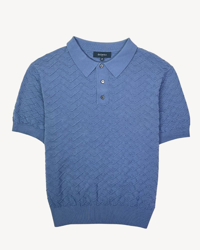 Pio Geometric Plated Knit in Button-Neck and Sl Silk Light Cotton Polo