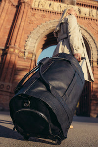 Nova - The Original Leather Garment Roller Duffle in Jet Black by Wool & Oak