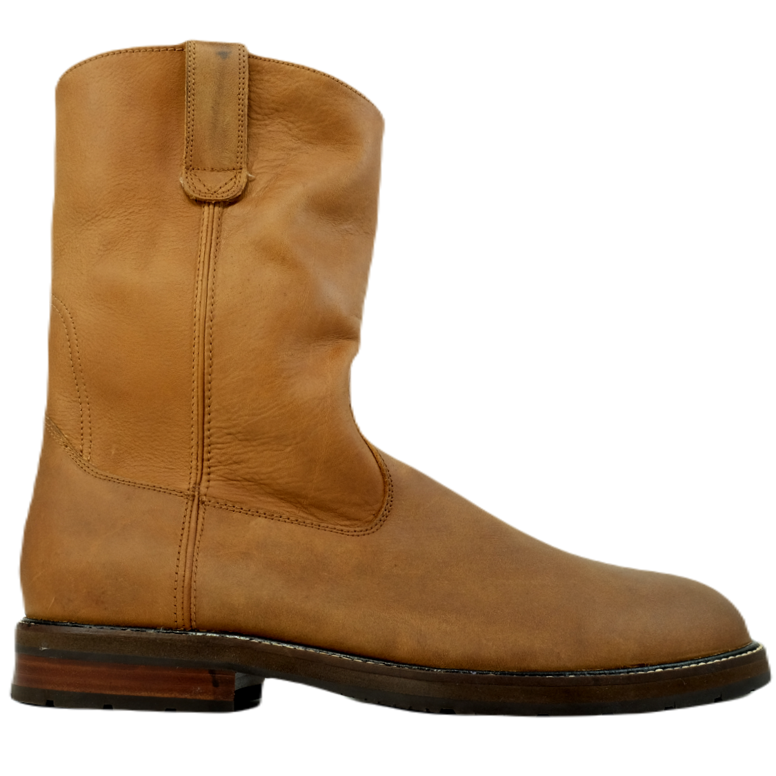 Ranch Tumbled Calfskin Leather Roper Boot in Cognac by Alan Payne Footwear