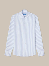 Reynolds Ultra Light Weight Brushed Stripe Shirt in Light Blue Multi by Robert Talbott