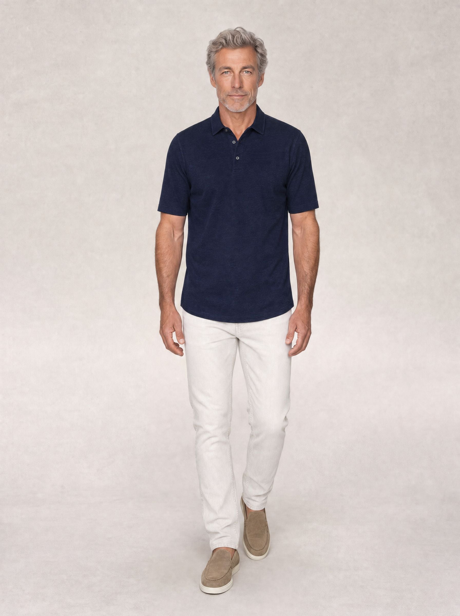 Taylor Pique Linen Polo in Navy by Robert Talbott