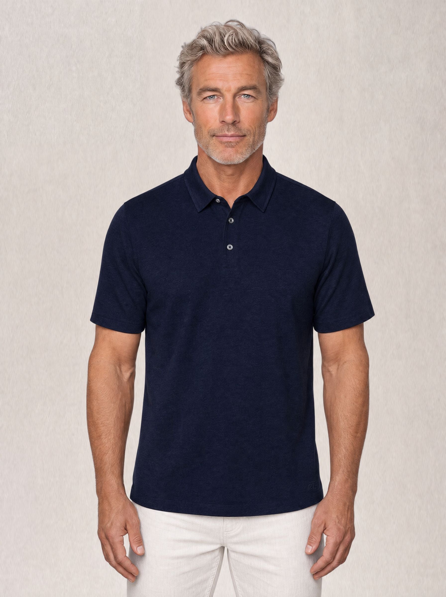 Taylor Pique Linen Polo in Navy by Robert Talbott