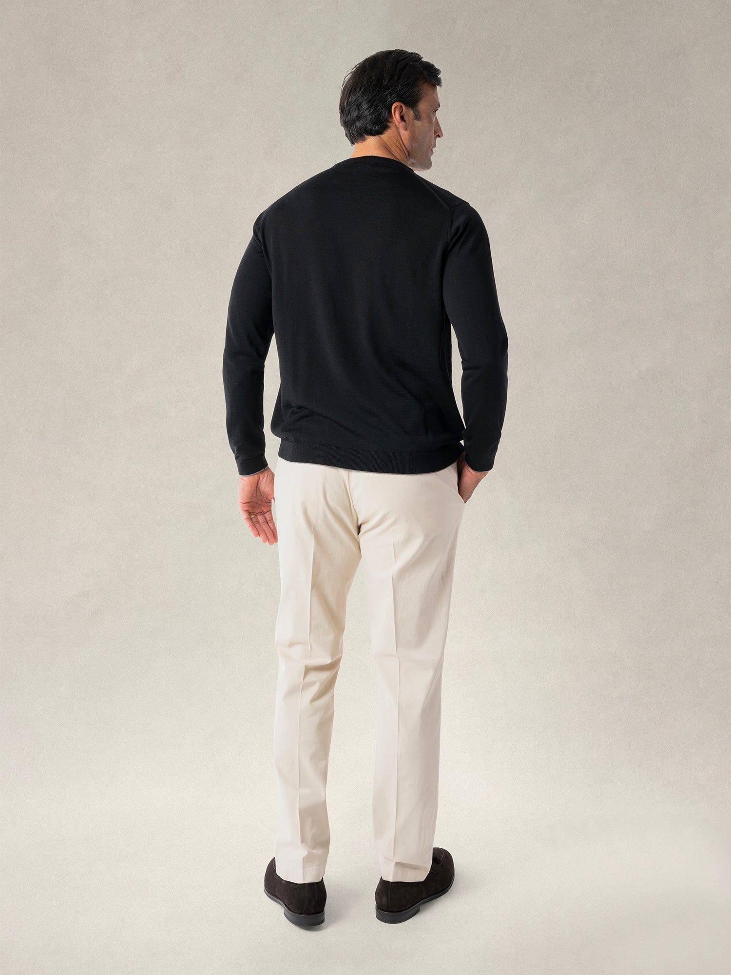 Keaton Merino Wool Crewneck Sweater in Black with Grey Tipping by Robert Talbott