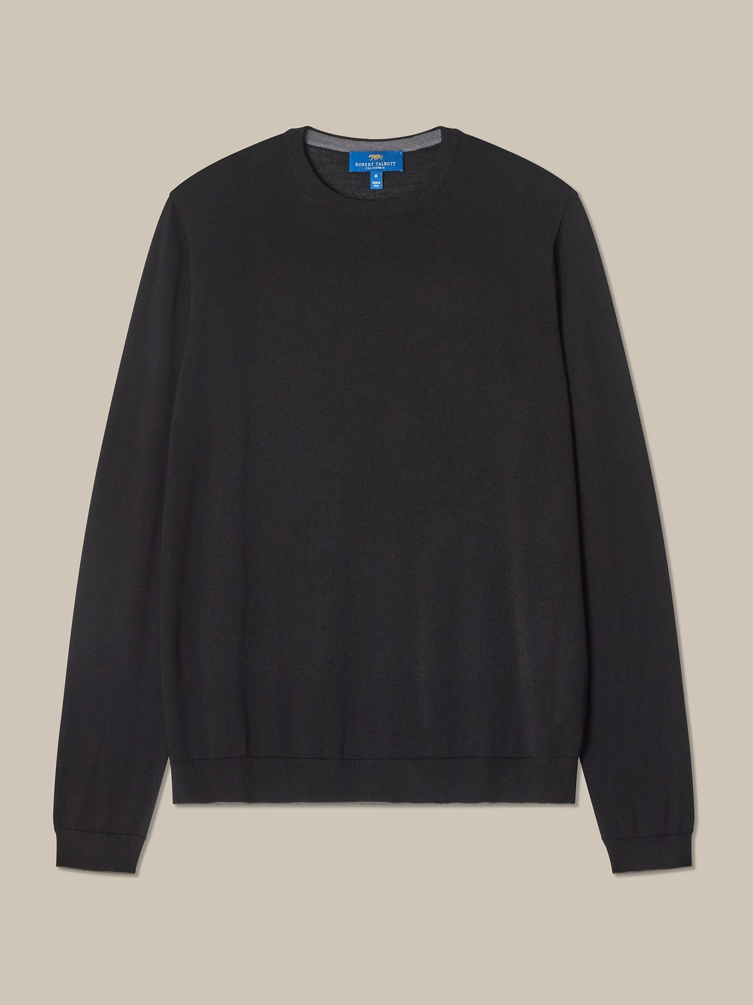 Keaton Merino Wool Crewneck Sweater in Black with Grey Tipping by Robert Talbott