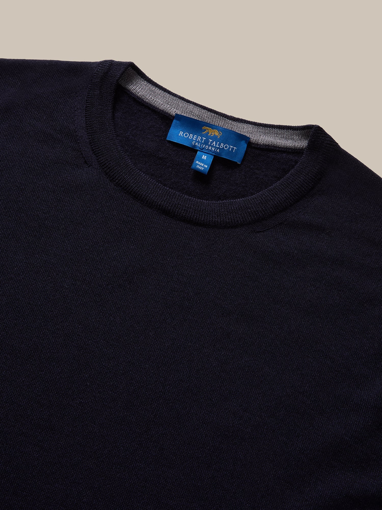 Keaton Merino Wool Crewneck Sweater in Navy with Grey Tipping by Robert Talbott