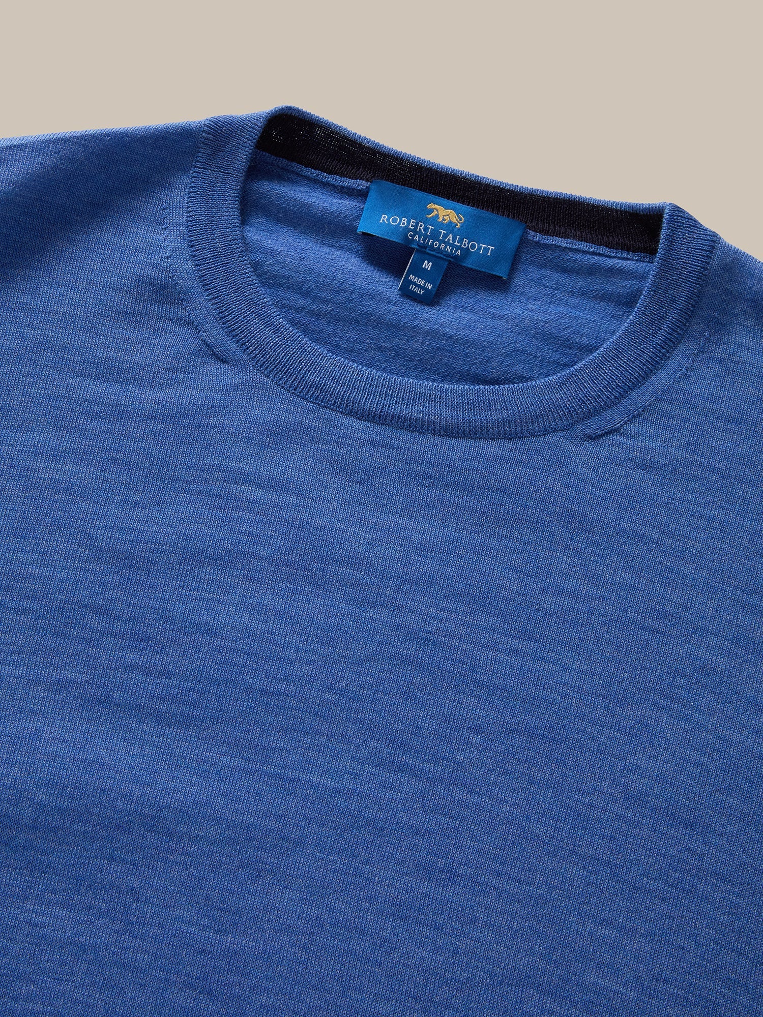 Keaton Merino Wool Crewneck Sweater in Blue with Navy Tipping by Robert Talbott