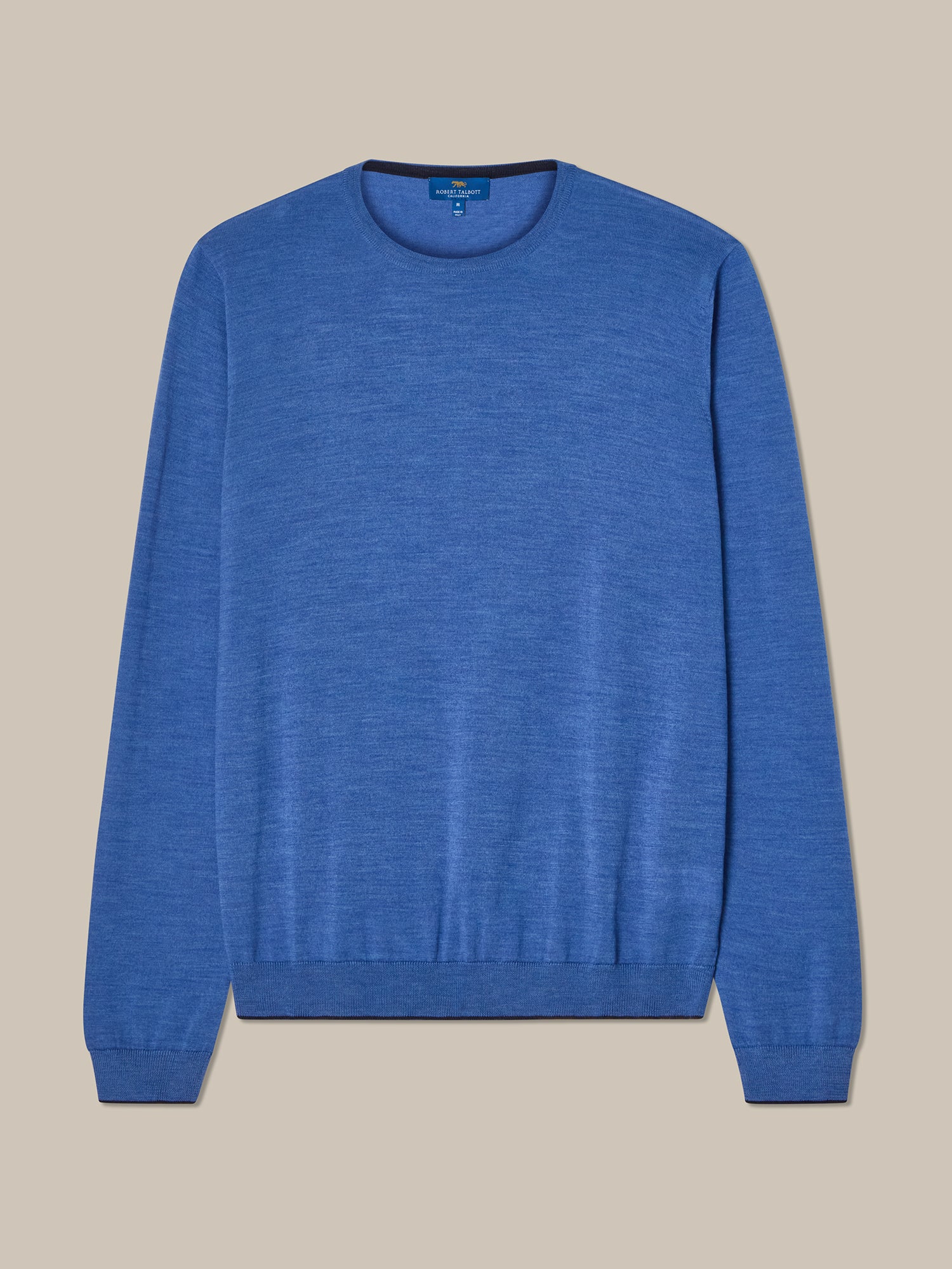 Keaton Merino Wool Crewneck Sweater in Blue with Navy Tipping by Robert Talbott