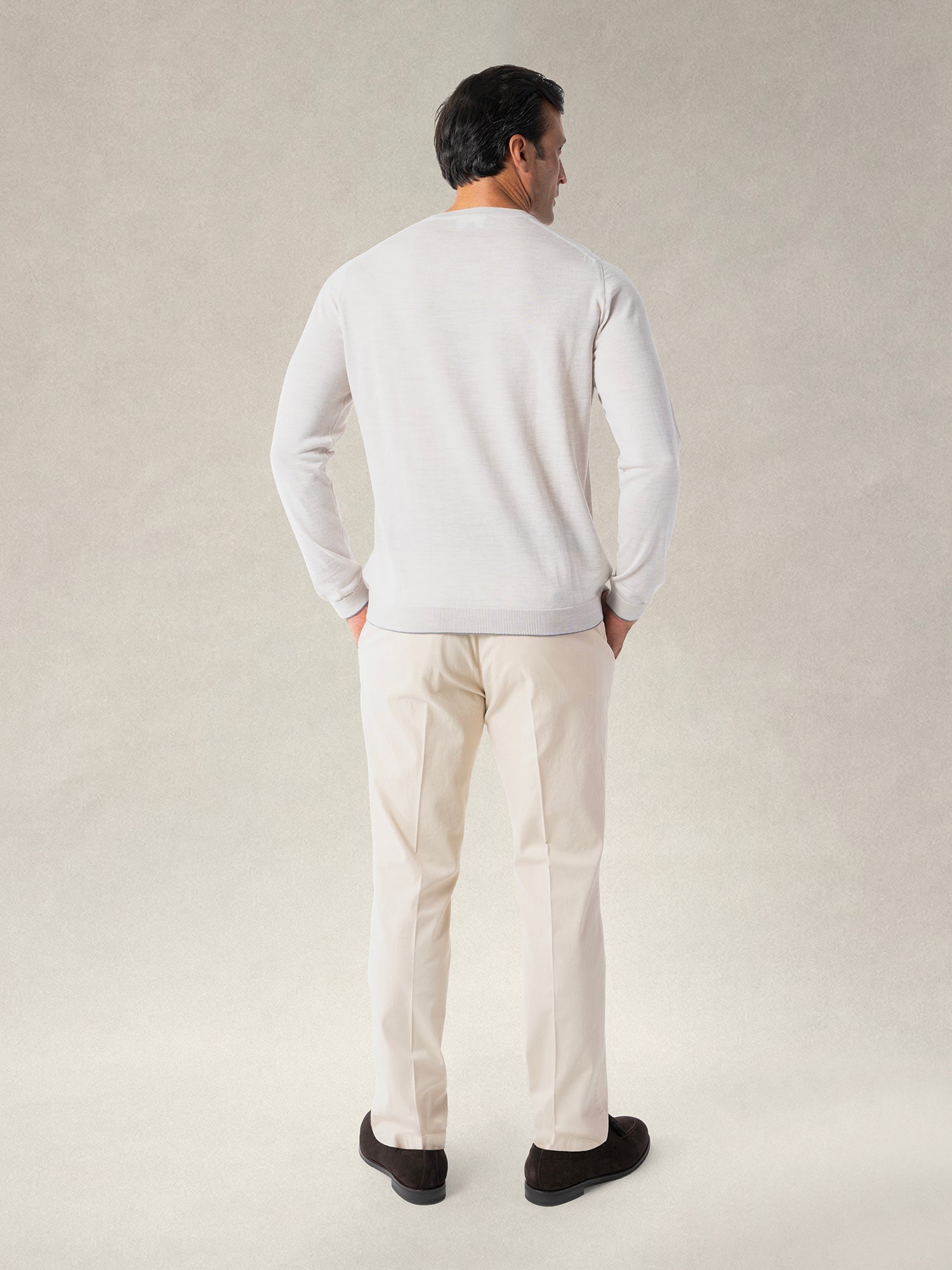 Keaton Merino Wool Crewneck Sweater in Oatmeal with Grey Tipping by Robert Talbott