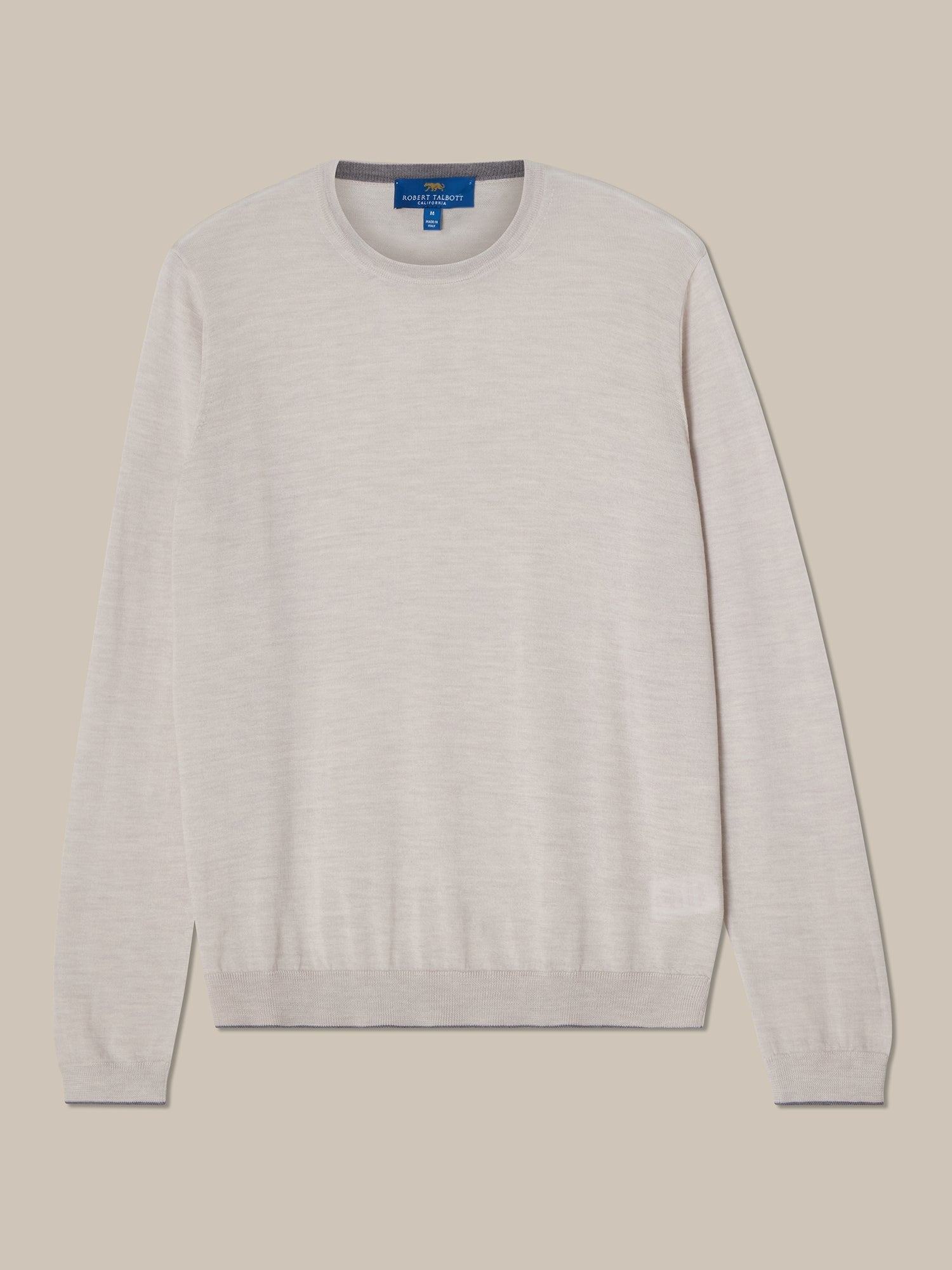Keaton Merino Wool Crewneck Sweater in Oatmeal with Grey Tipping by Robert Talbott