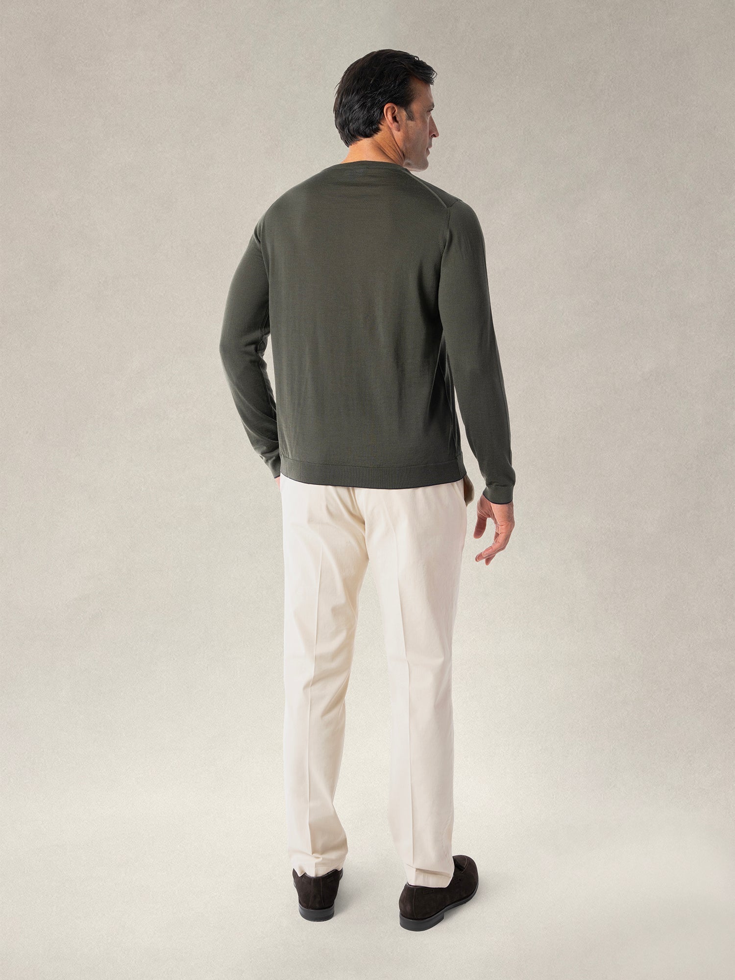 Keaton Merino Wool Crewneck Sweater in Olive Green by Robert Talbott