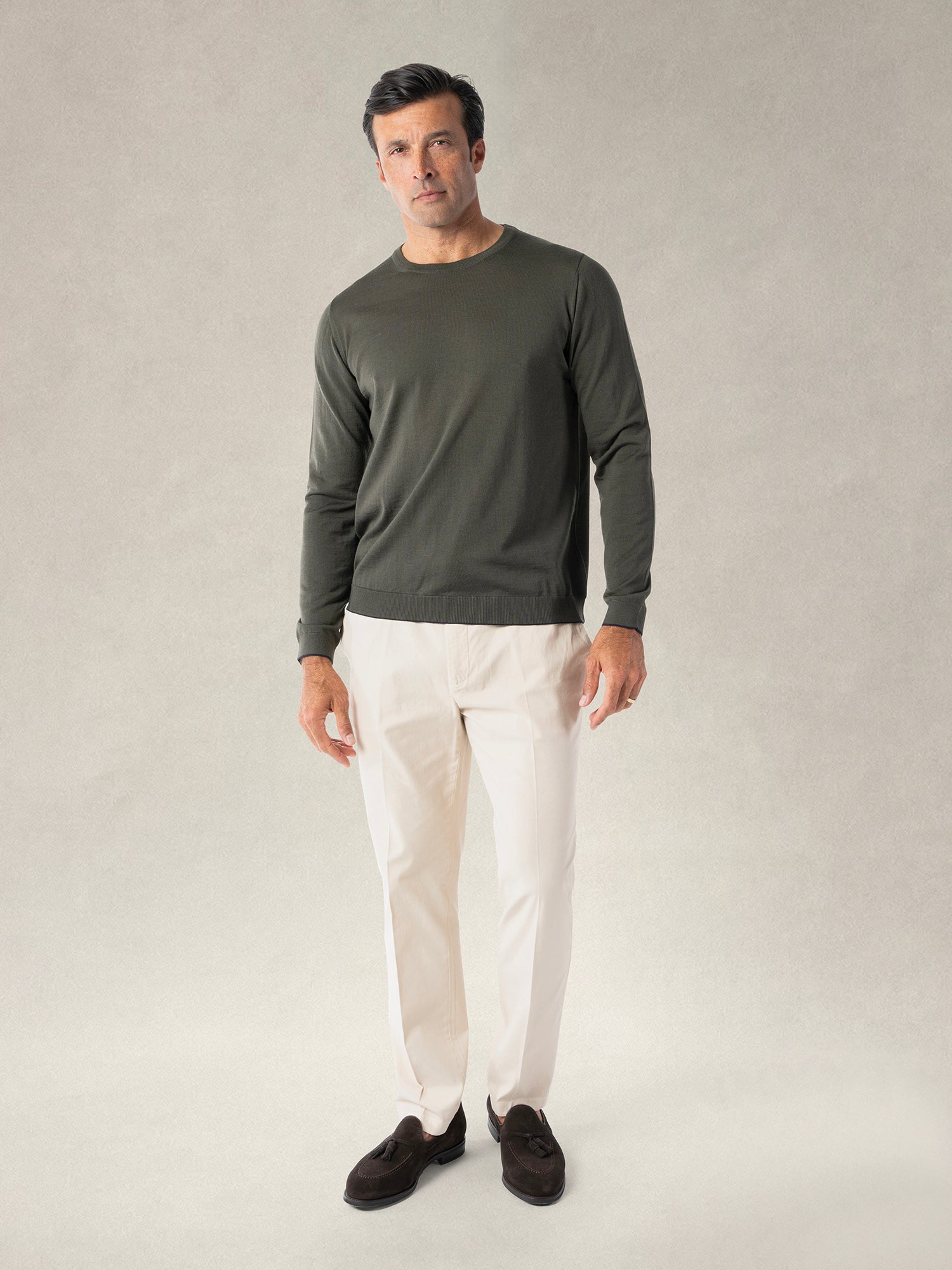 Keaton Merino Wool Crewneck Sweater in Olive Green by Robert Talbott
