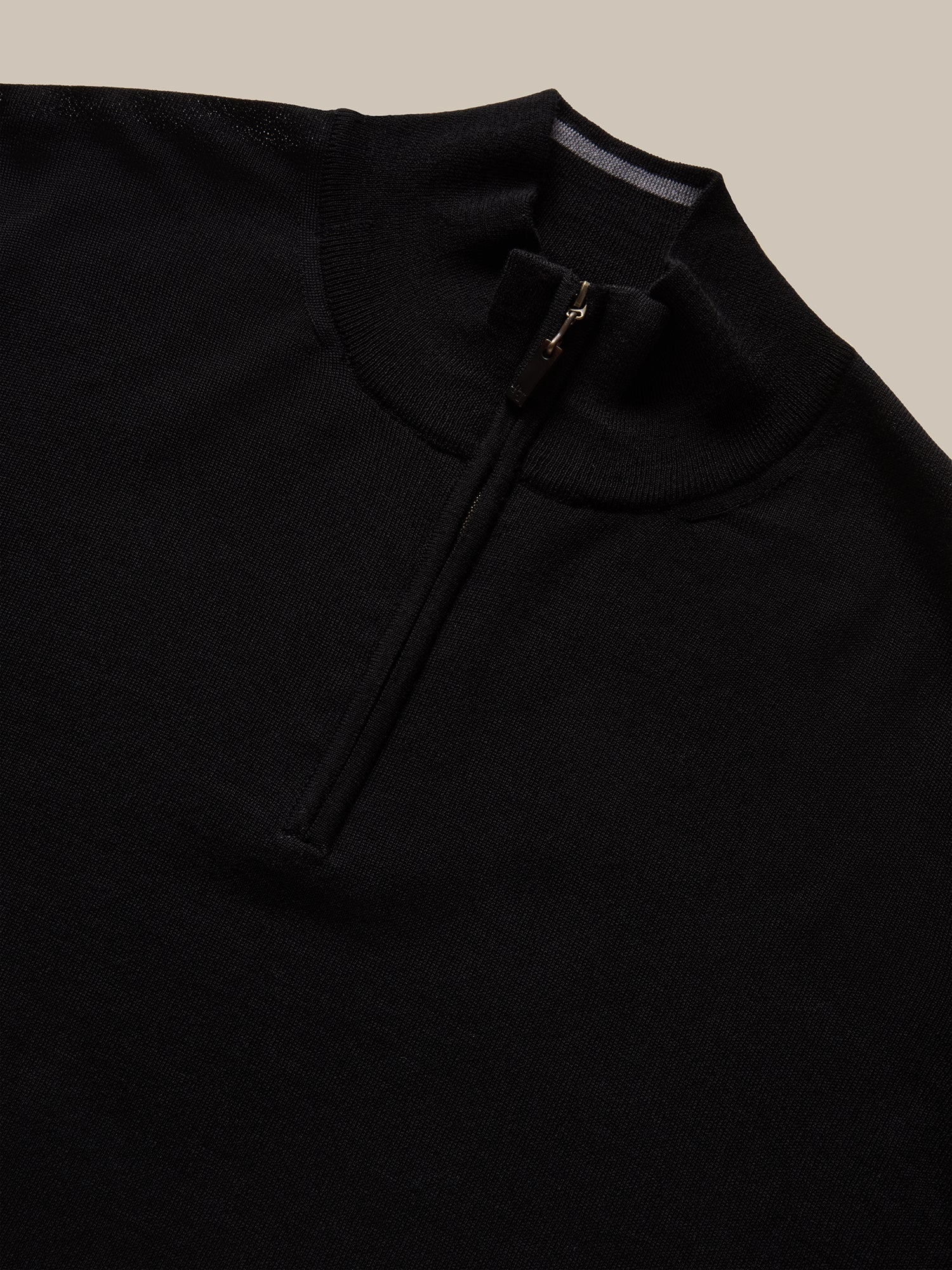 Eastwood Merino Wool Quarter Zip Sweater in Black with Grey Tipping by Robert Talbott