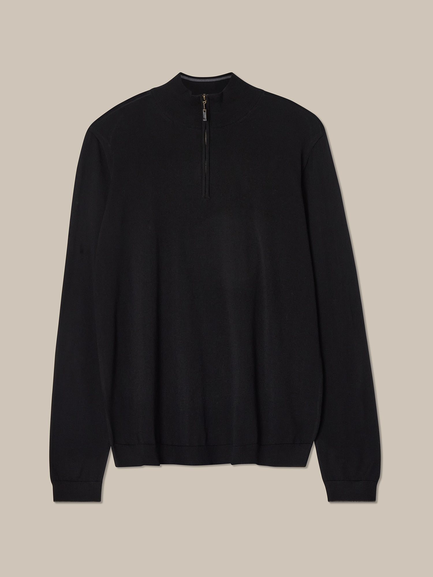 Eastwood Merino Wool Quarter Zip Sweater in Black with Grey Tipping by Robert Talbott