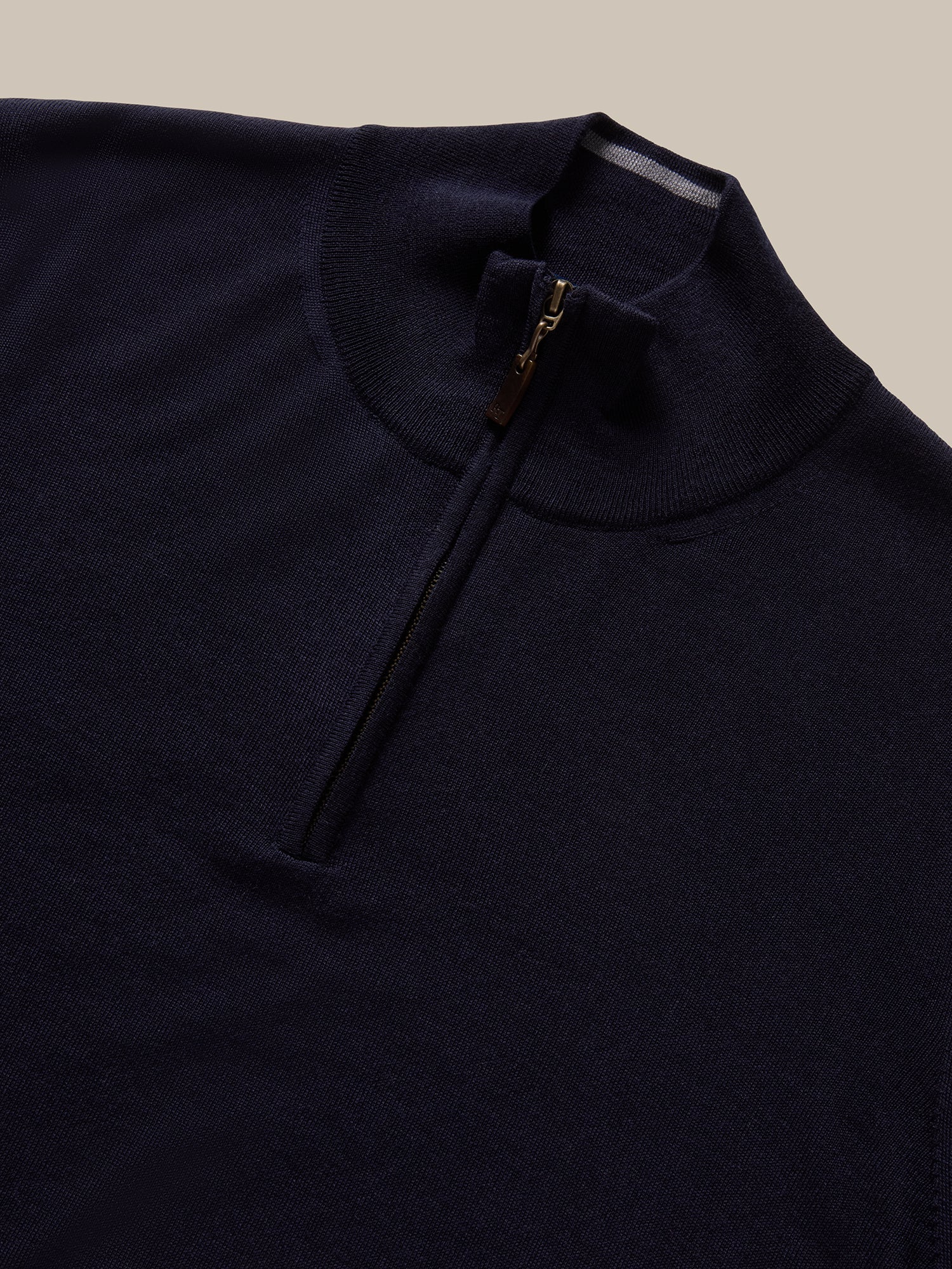 Eastwood Merino Wool Quarter Zip Sweater in Navy with Grey Tipping by Robert Talbott