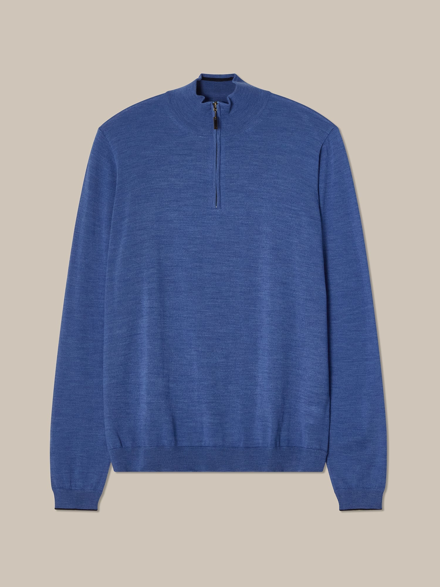 Eastwood Merino Wool Quarter Zip Sweater in Blue with Navy Tipping by Robert Talbott