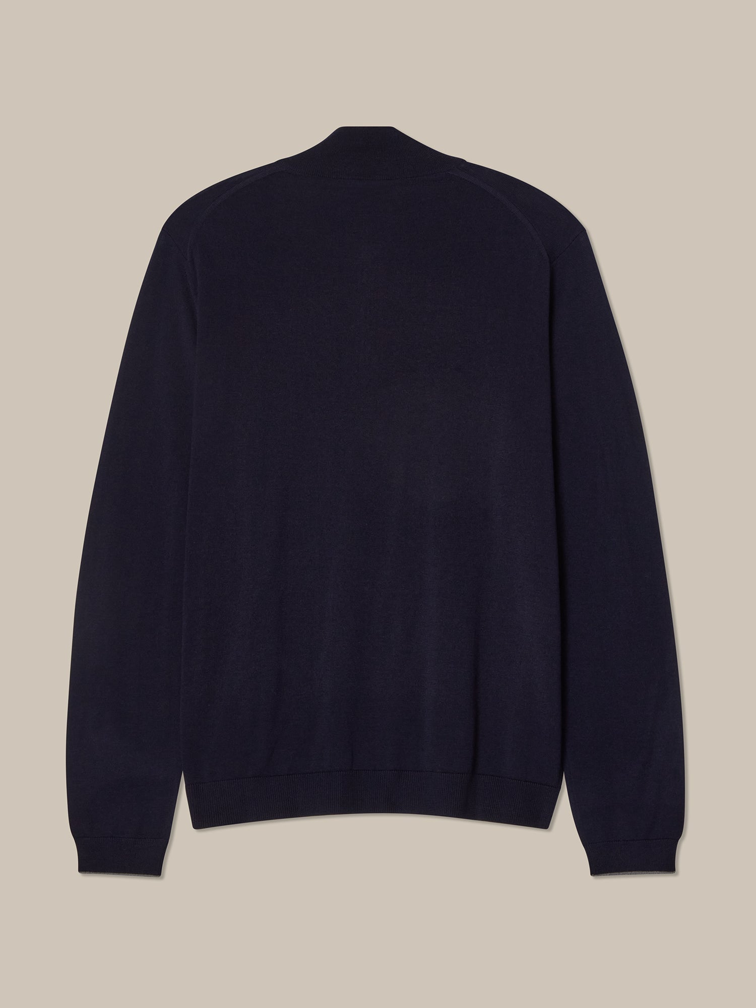 Eastwood Merino Wool Quarter Zip Sweater in Navy with Grey Tipping by Robert Talbott
