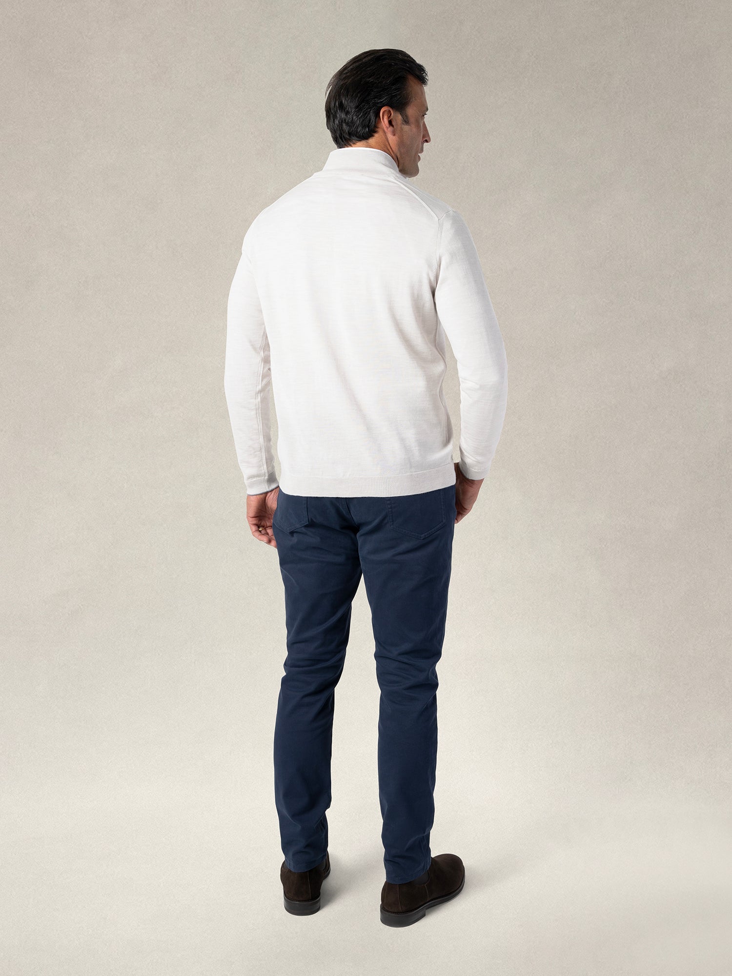 Eastwood Merino Wool Quarter Zip Sweater in Oatmeal with Grey Tipping by Robert Talbott