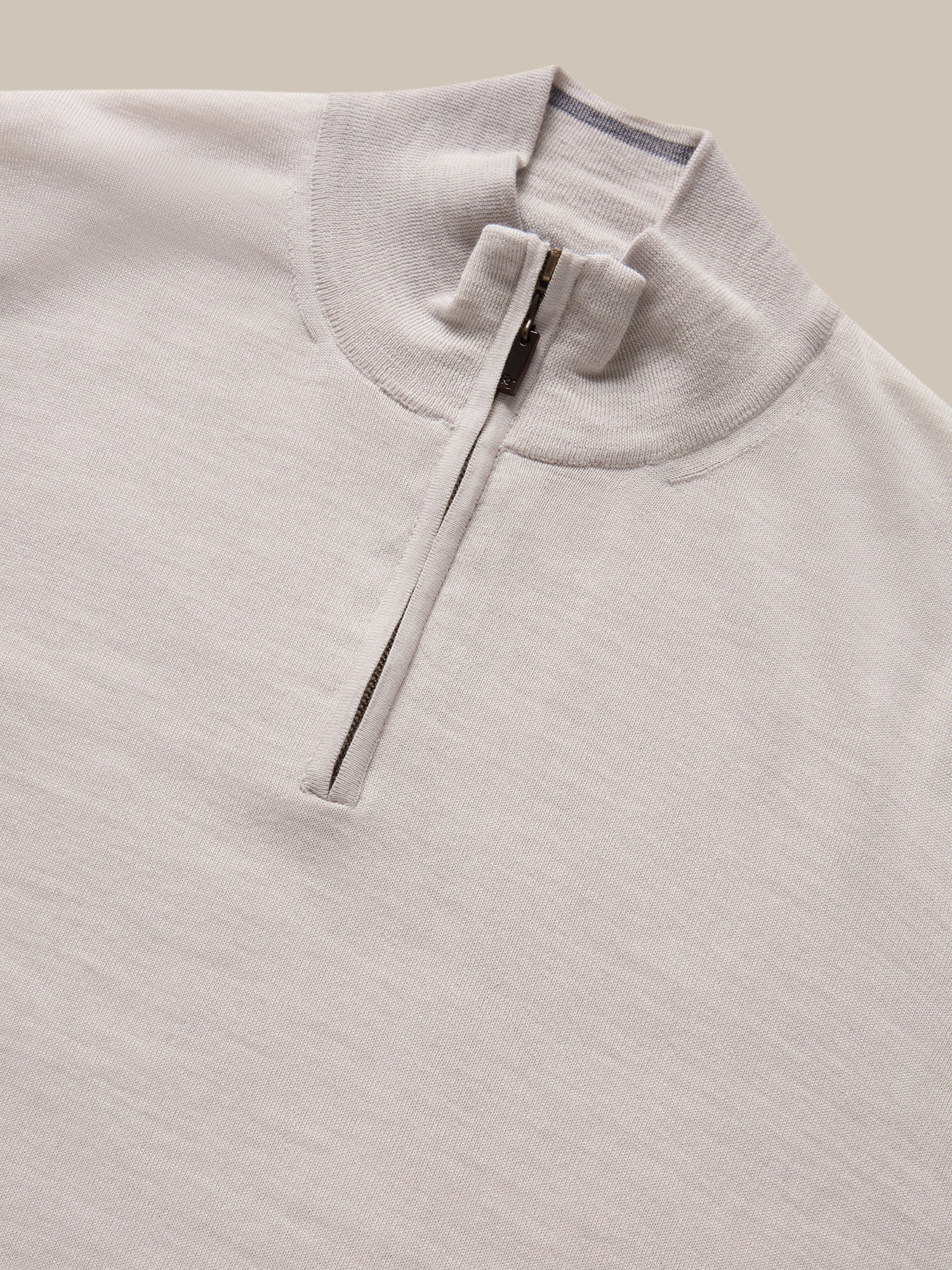 Eastwood Merino Wool Quarter Zip Sweater in Oatmeal with Grey Tipping by Robert Talbott
