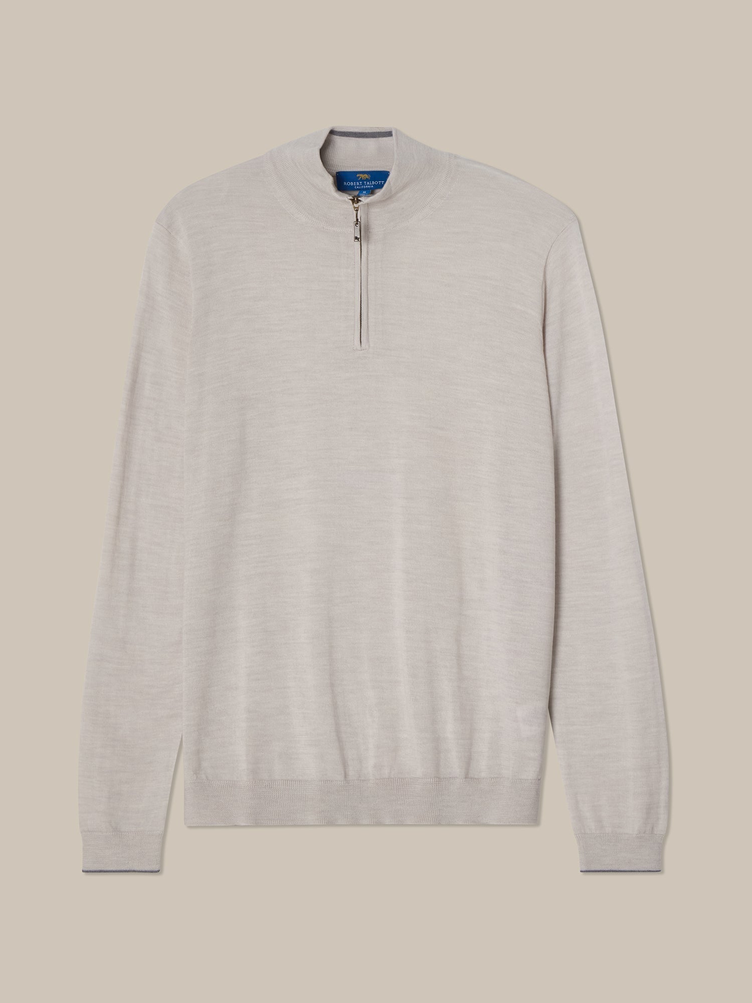 Eastwood Merino Wool Quarter Zip Sweater in Oatmeal with Grey Tipping by Robert Talbott