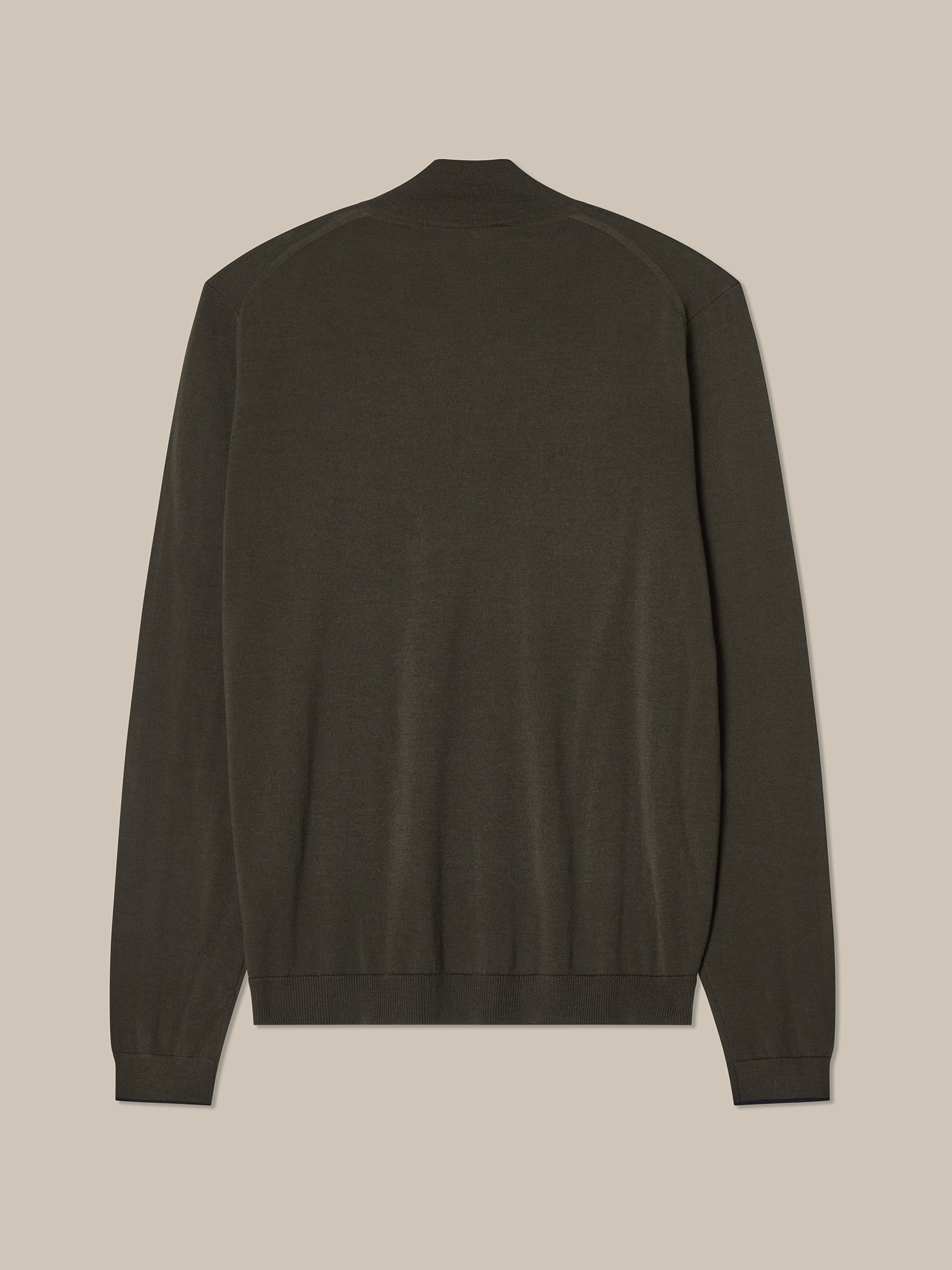 Eastwood Merino Wool Quarter Zip Sweater in Olive Green with Navy Tipping by Robert Talbott