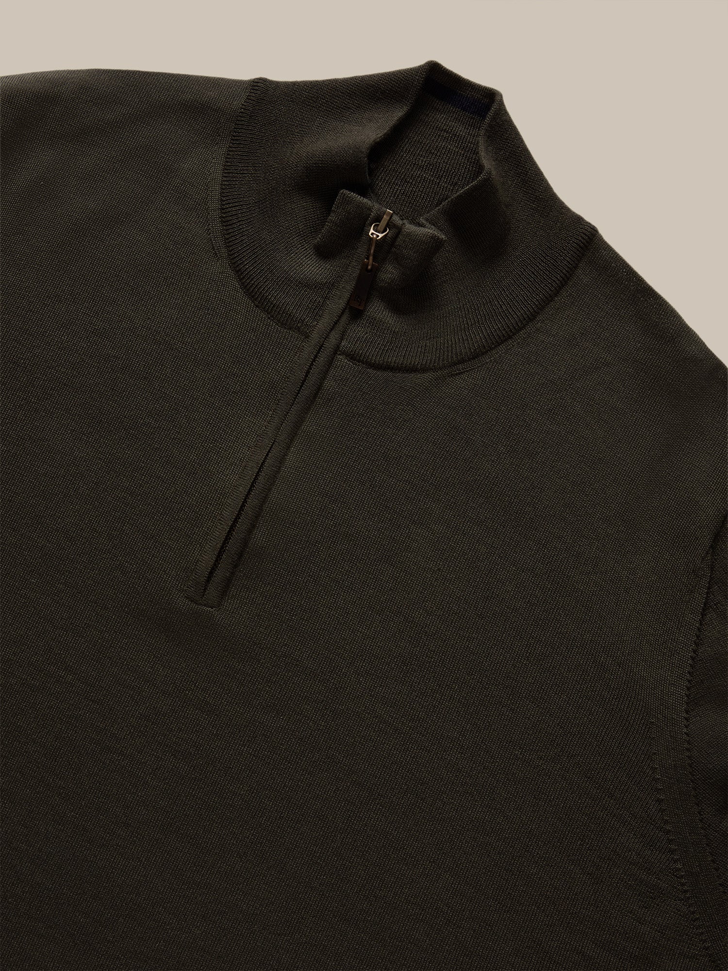 Eastwood Merino Wool Quarter Zip Sweater in Olive Green with Navy Tipping by Robert Talbott