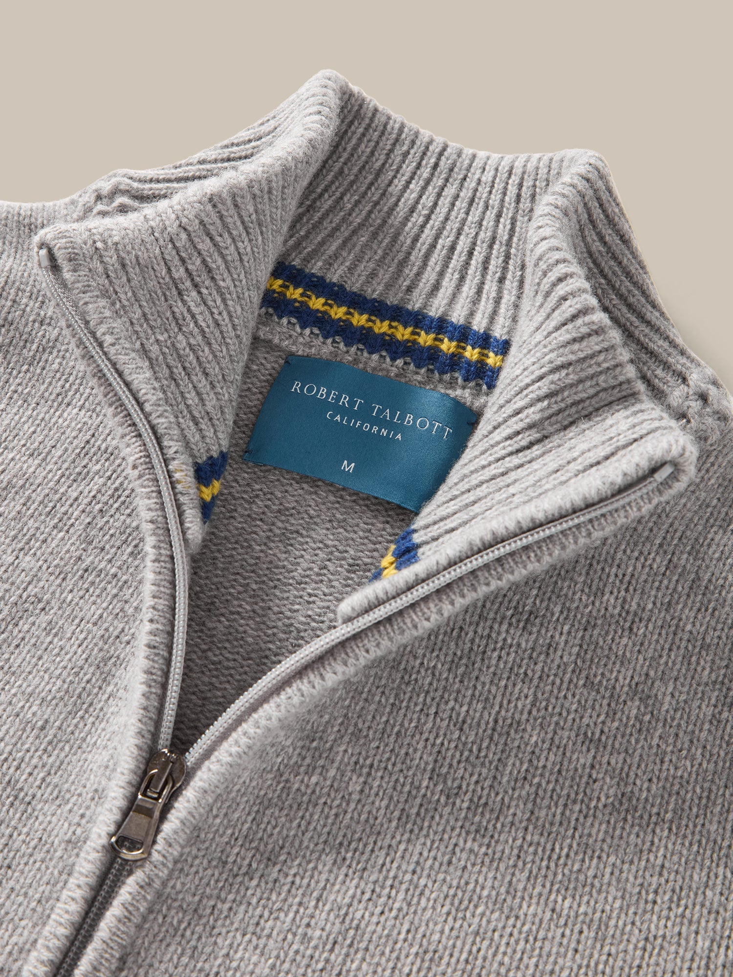 Graham Cashmere & Merino Wool Full-Zip Sweater in Light Grey by Robert Talbott