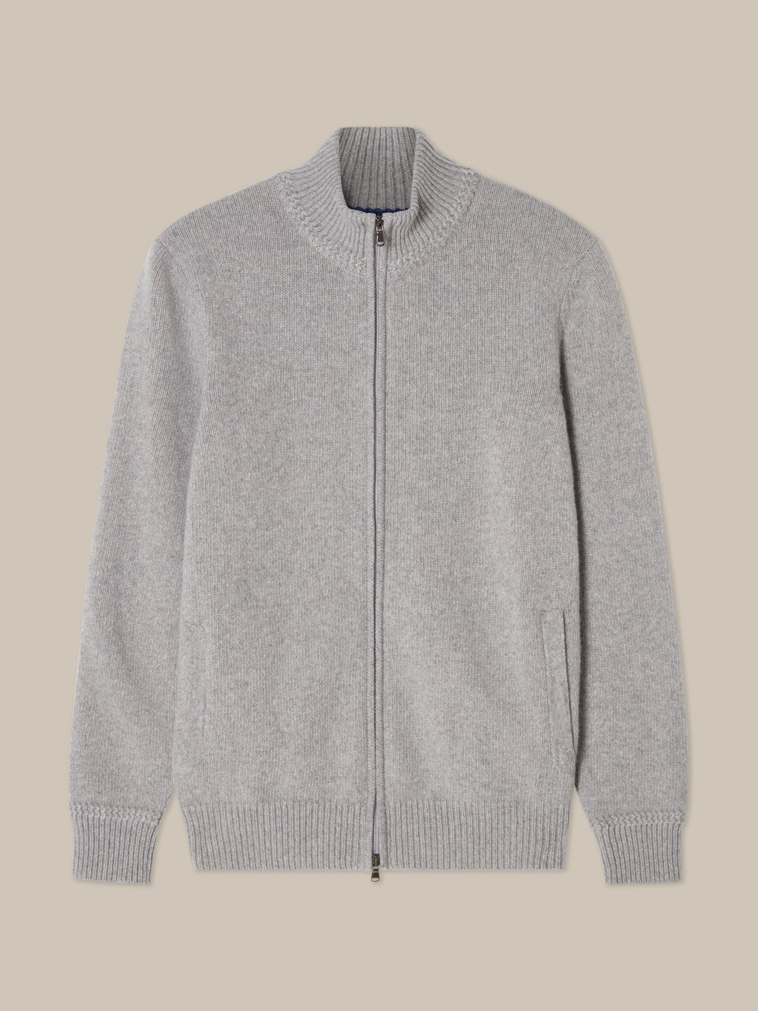 Graham Cashmere & Merino Wool Full-Zip Sweater in Light Grey by Robert Talbott
