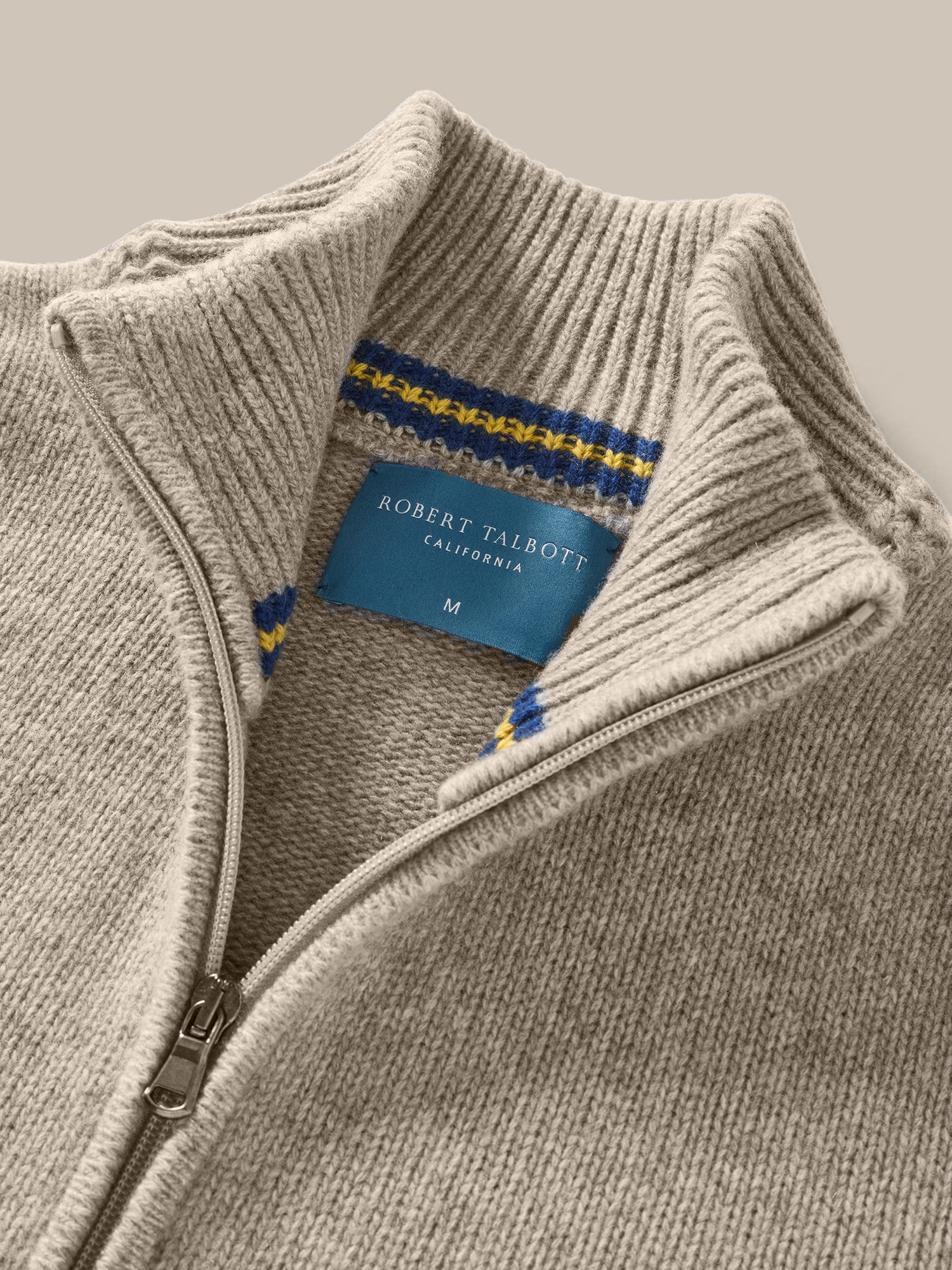 Graham Cashmere & Merino Wool Full-Zip Sweater in Cream by Robert Talbott