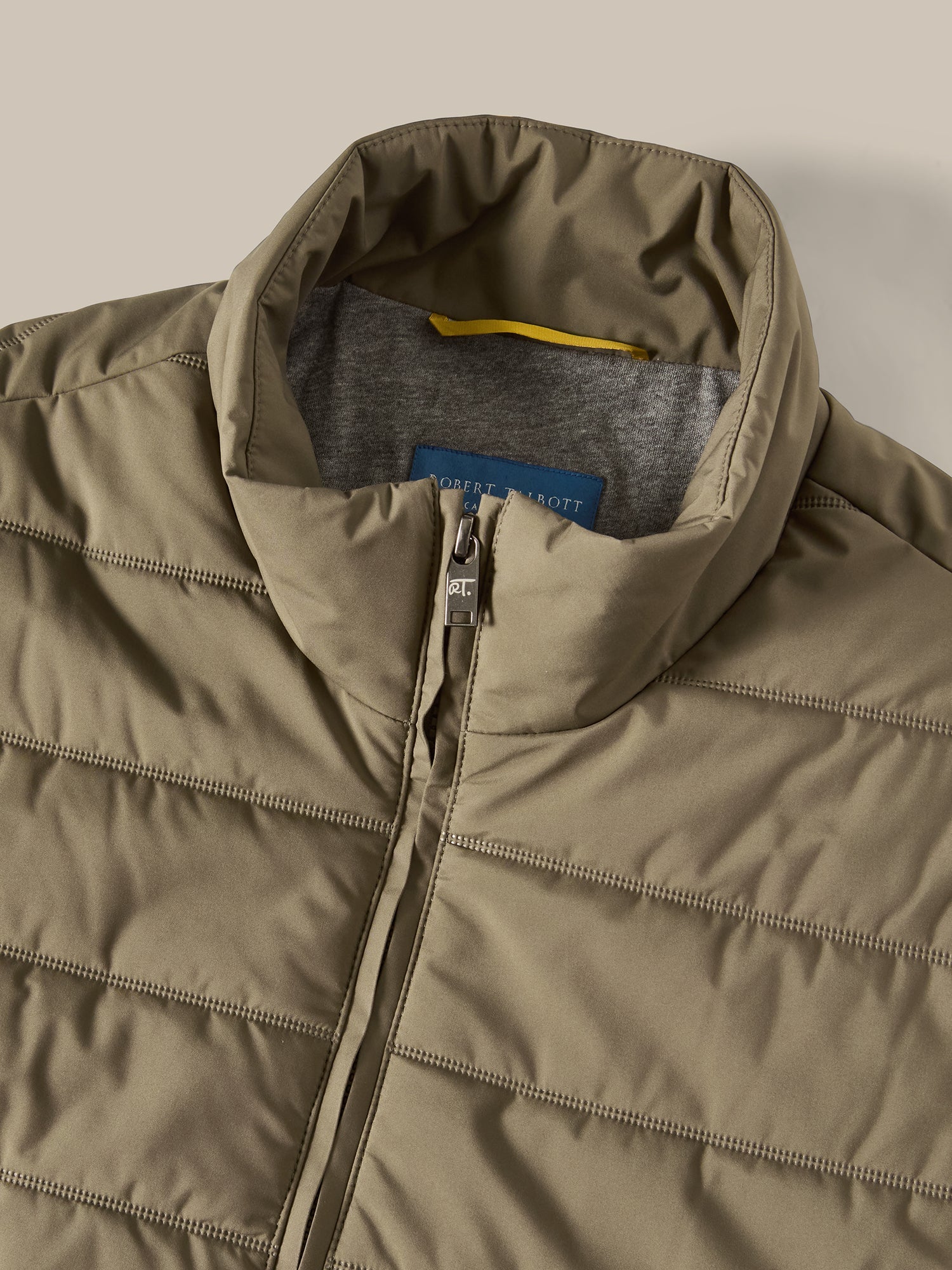 Driver Quilted Water-Resistant Vest with Cotton/Cashmere Lining in Taupe by Robert Talbott