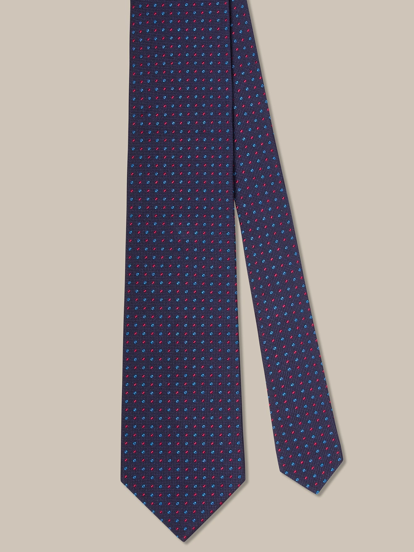 Navy, Red, and Blue Micro Neat 'Best of Class' Silk Tie by Robert Talbott