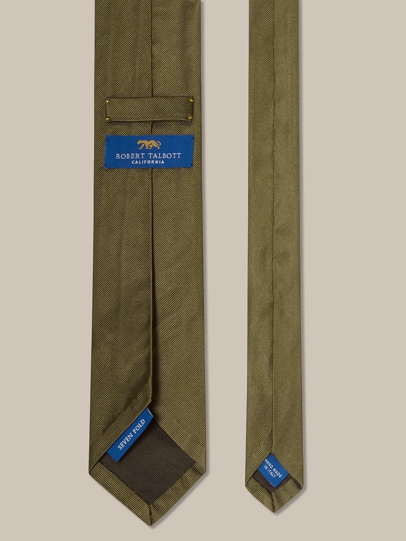 Newman 7 Fold Solid Silk Necktie in Olive by Robert Talbott