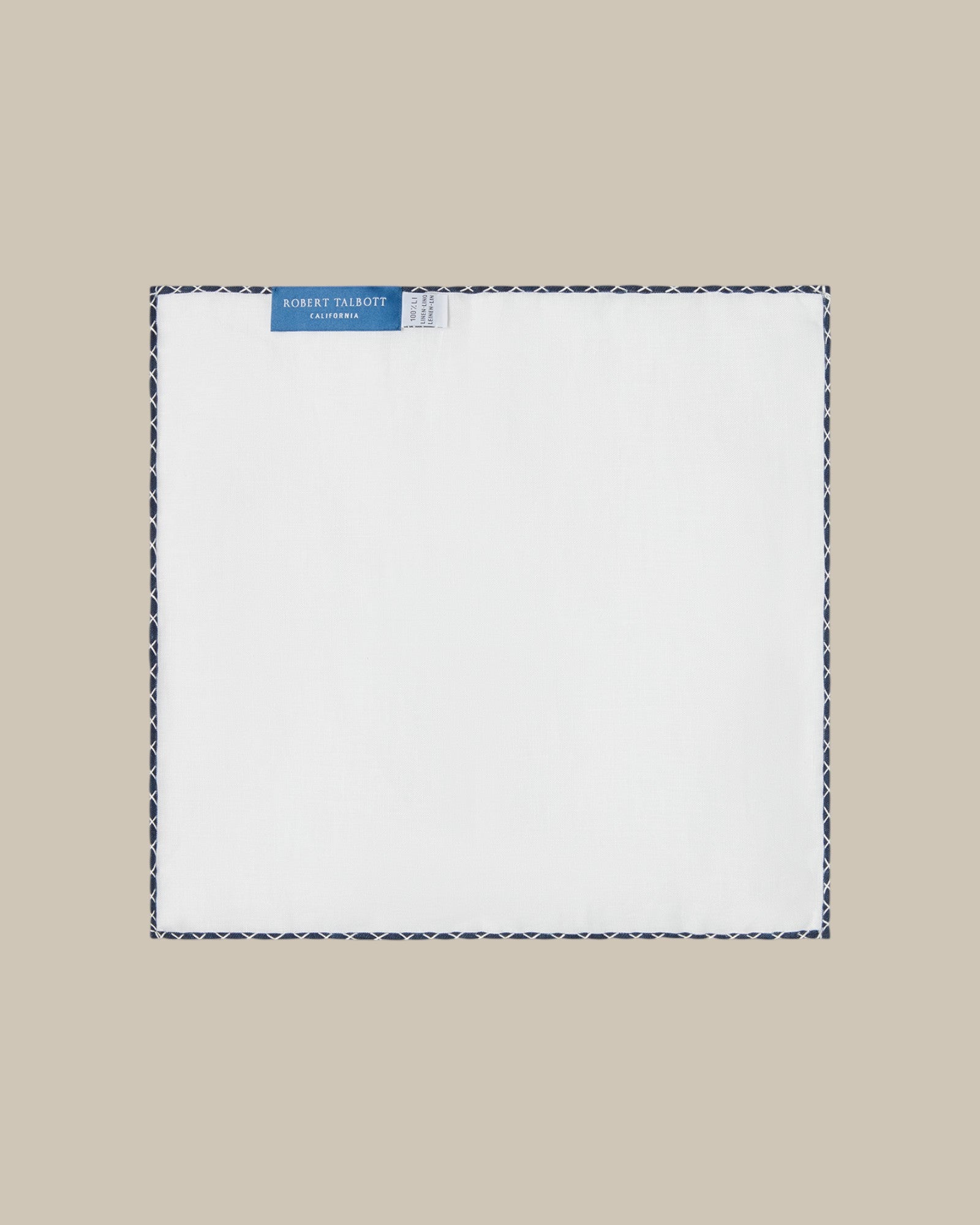 Carlton Linen Cross Stitch Border Pocket Square in White/Navy by Robert Talbott