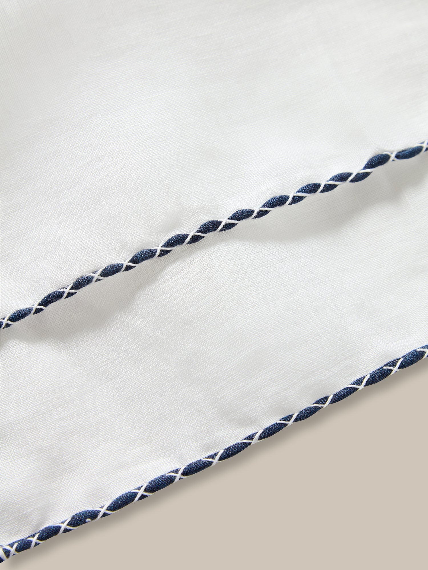 Carlton Linen Cross Stitch Border Pocket Square in White/Navy by Robert Talbott