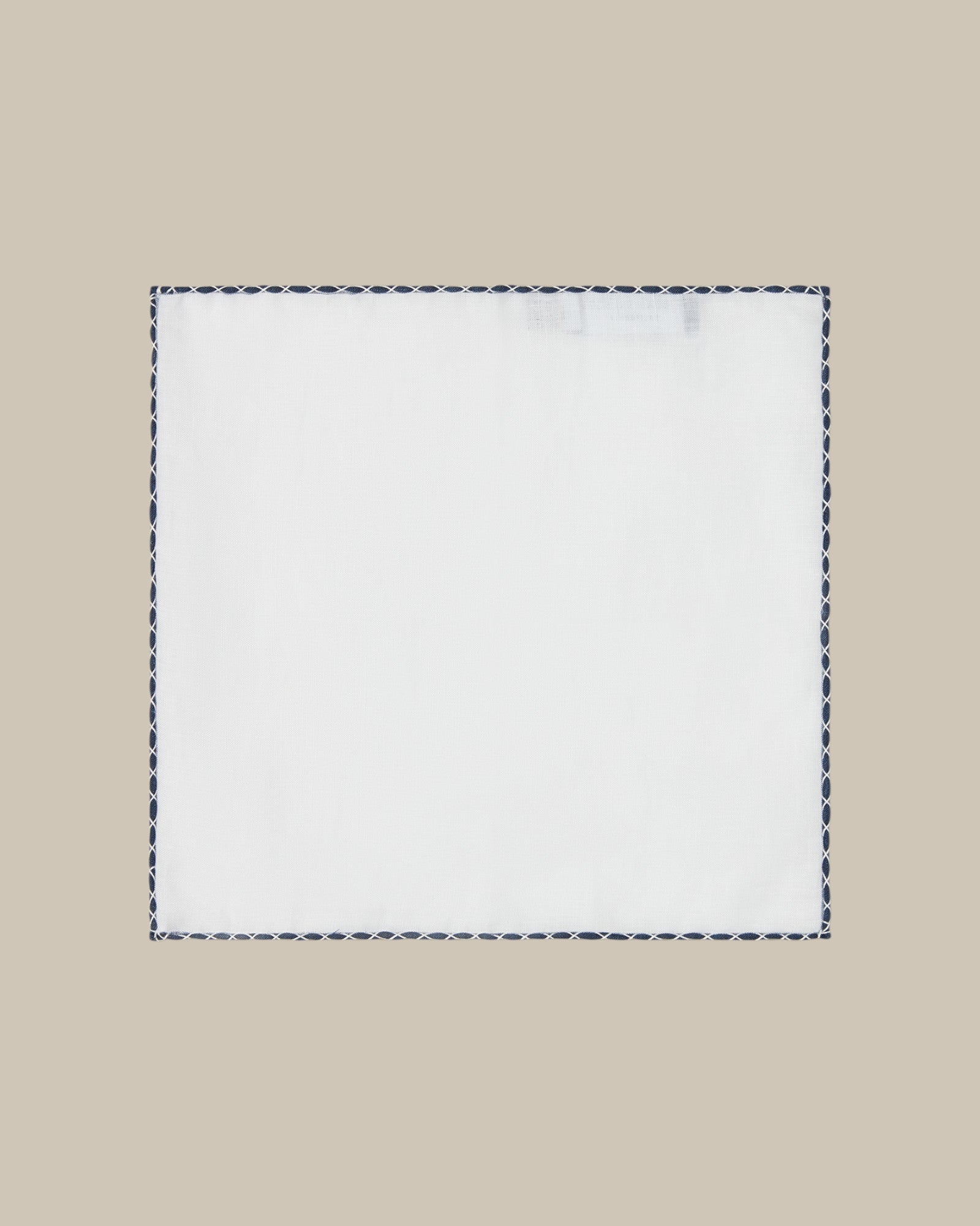Carlton Linen Cross Stitch Border Pocket Square in White/Navy by Robert Talbott