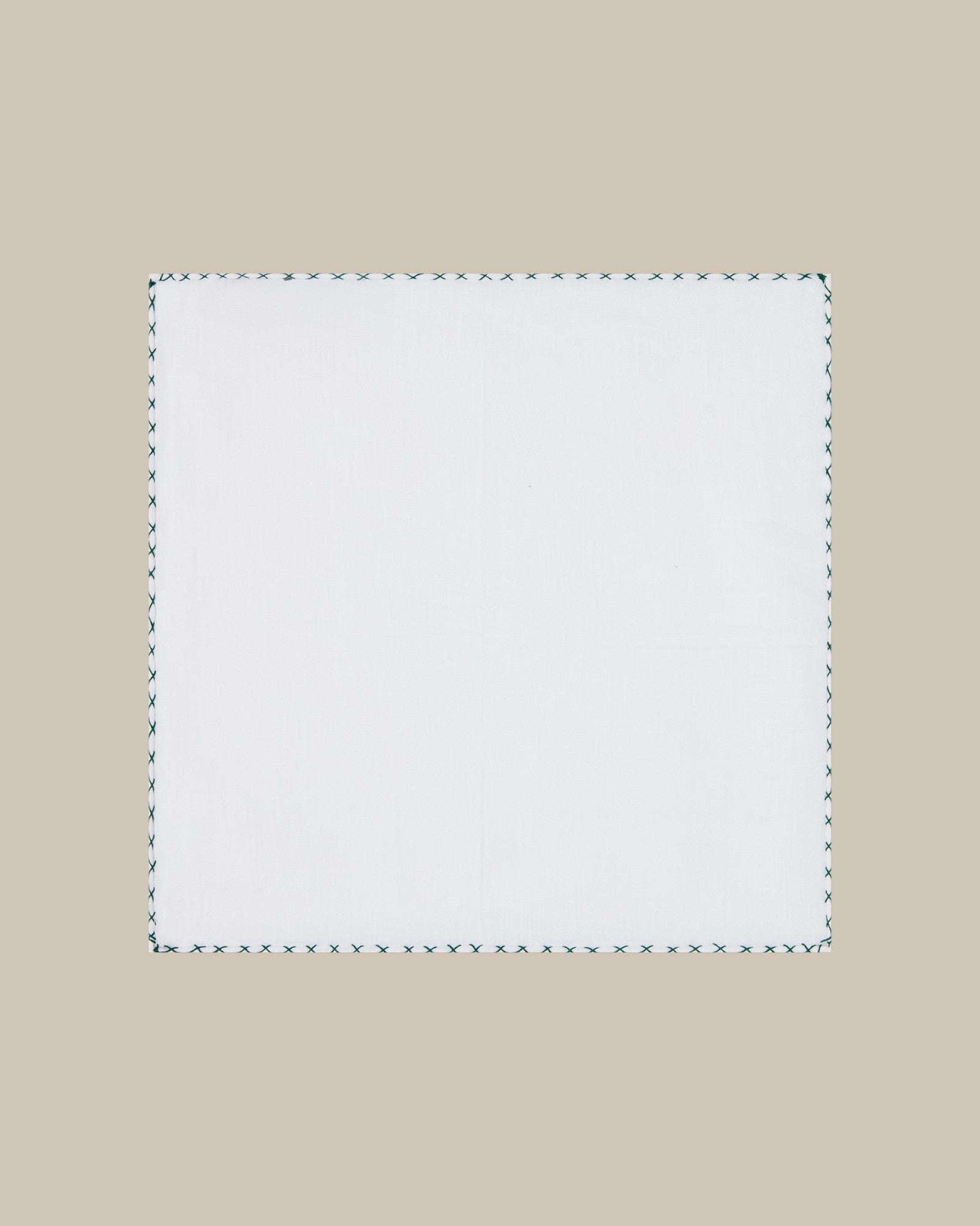 Carlton Linen Cross Stitch Border Pocket Square in White/Green by Robert Talbott