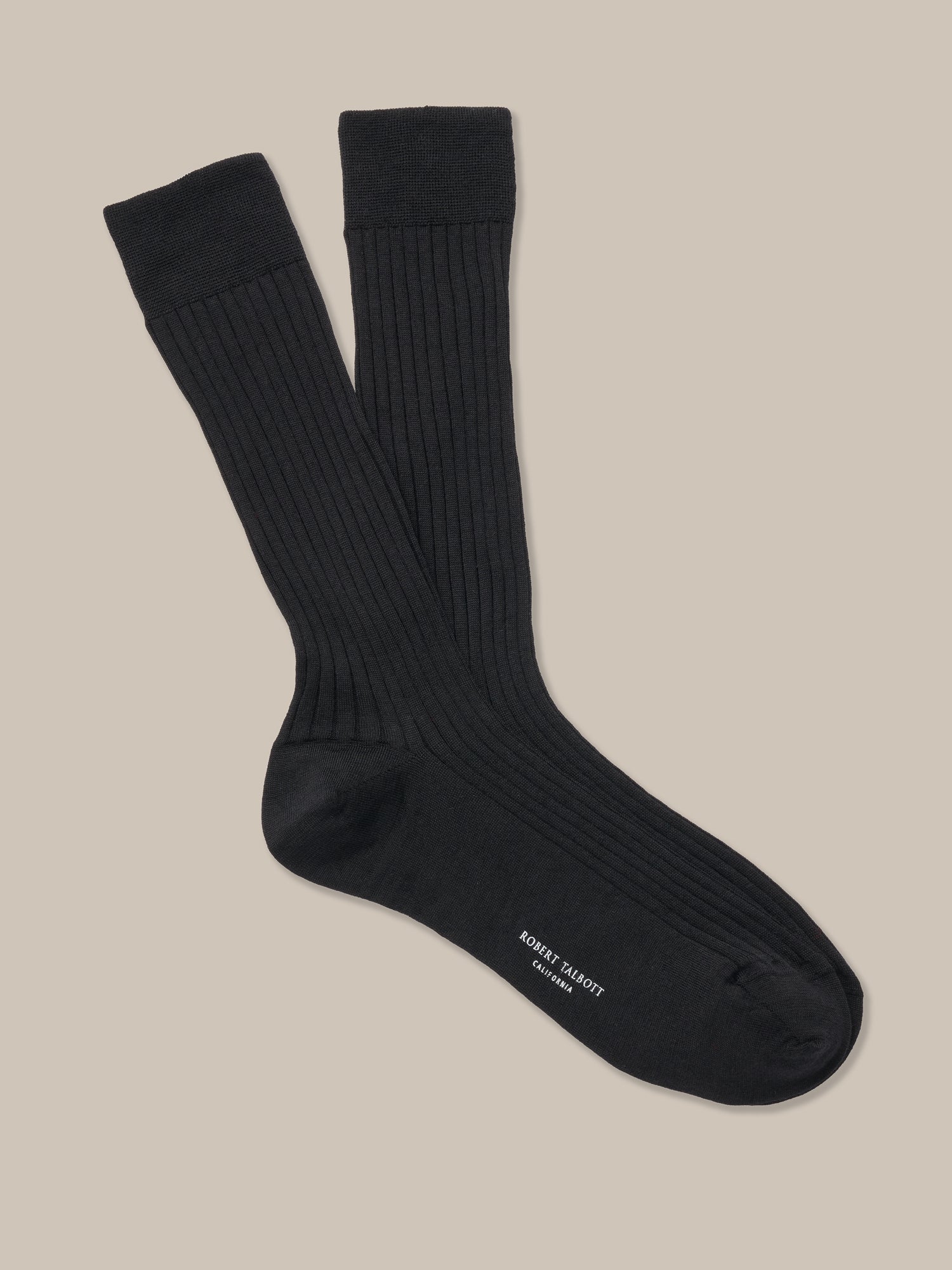 Henry Merino Wool Blend Ribbed Calf Length Sock in Black by Robert Talbott