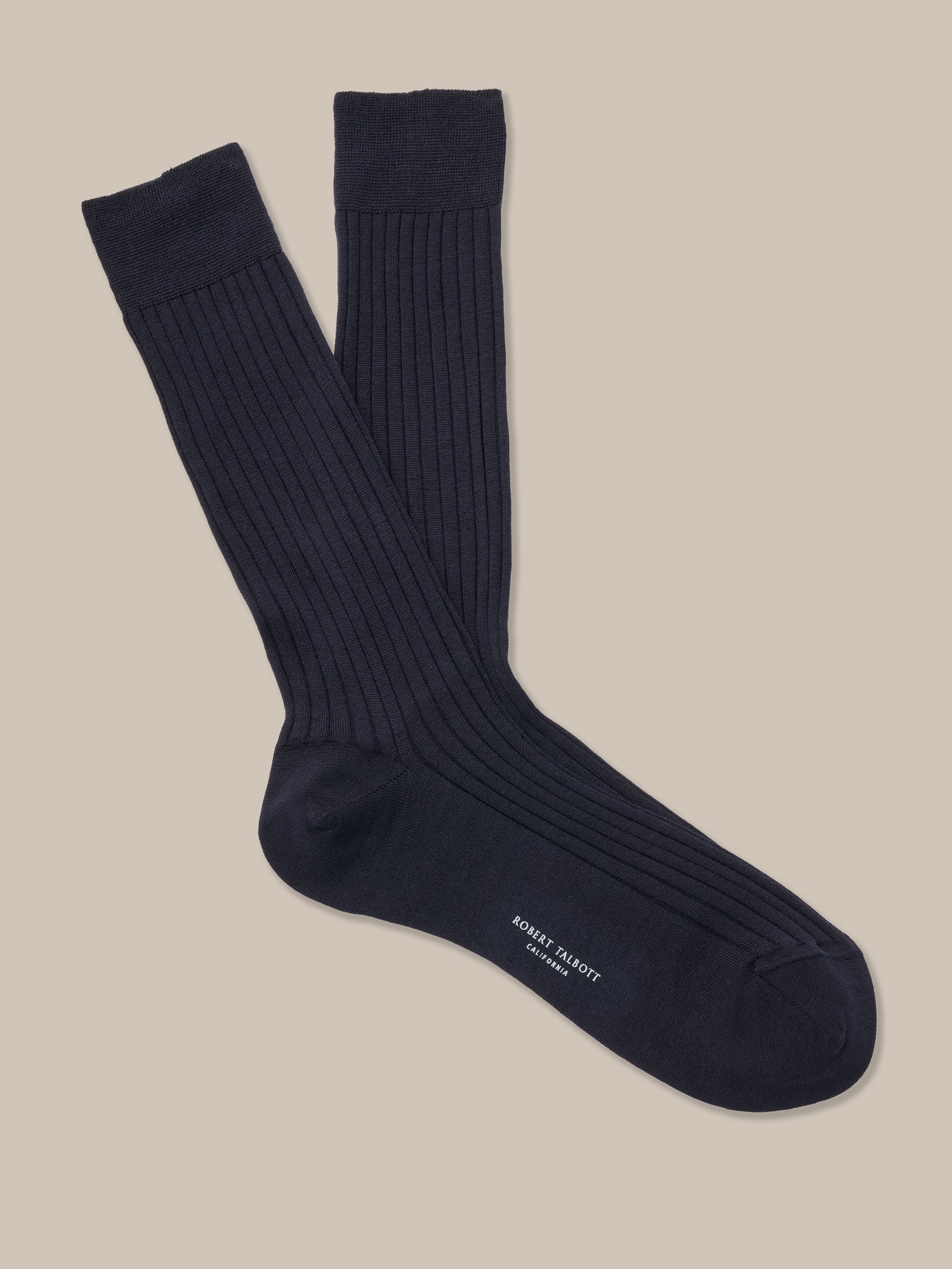 Henry Merino Wool Blend Ribbed Calf Length Sock in Navy by Robert Talbott