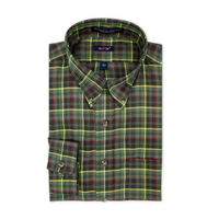 'River' Fall Green Plaid Long Sleeve Beyond Non-Iron® Cotton Twill Sport Shirt by Batton