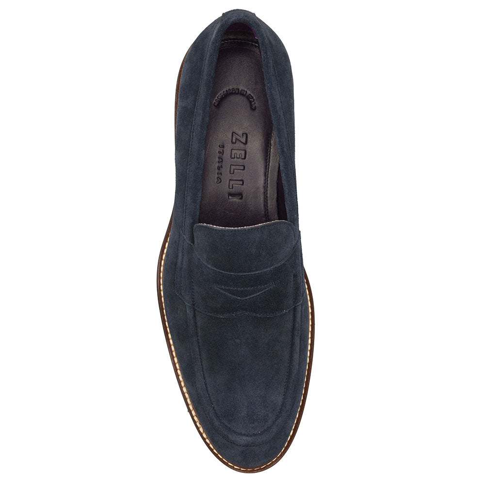 Roma Country Italian Suede Penny Loafer in Navy by Zelli Italia