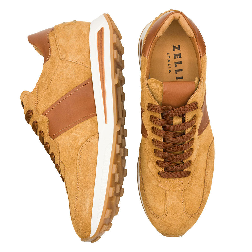 Roxi Suede and Calfskin Leather Sneaker in Cognac by Zelli Italia