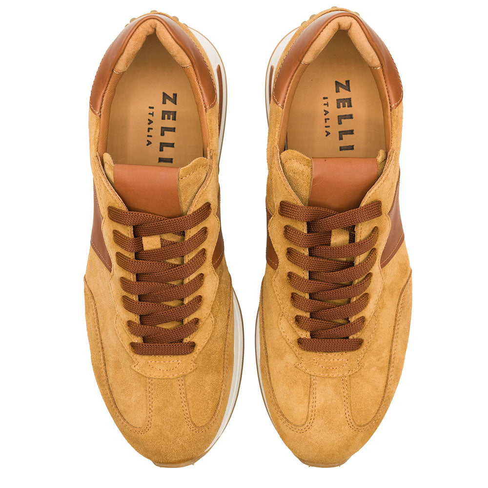 Roxi Suede and Calfskin Leather Sneaker in Cognac by Zelli Italia