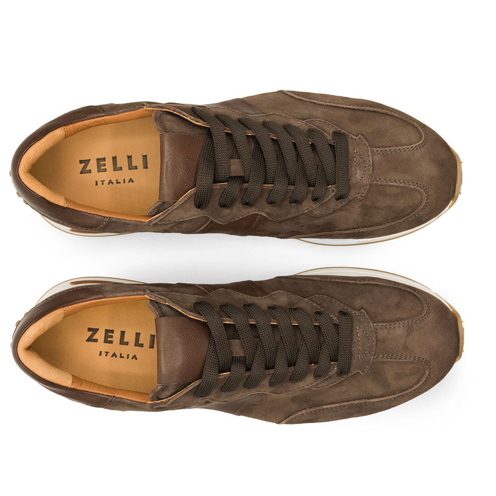 Roxi Suede and Calfskin Leather Sneaker in Nicotine by Zelli Italia