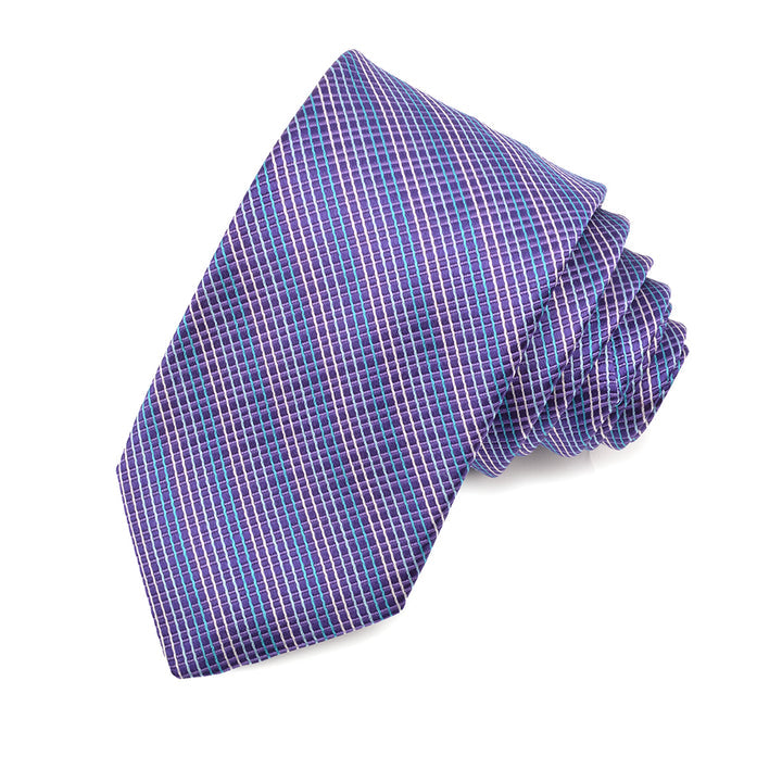 Grape, Teal, and Sky Ultra Fine Gingham Stripe Woven Jacquard Silk Tie by Dion Neckwear