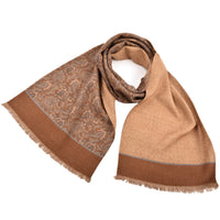 Italian Wool Reversible Scarf - Paisley to Chevron in Tan, Grey, and Beige by Dion