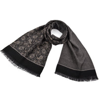 Italian Wool Reversible Scarf - Paisley to Chevron in Black, Stone, and Grey by Dion