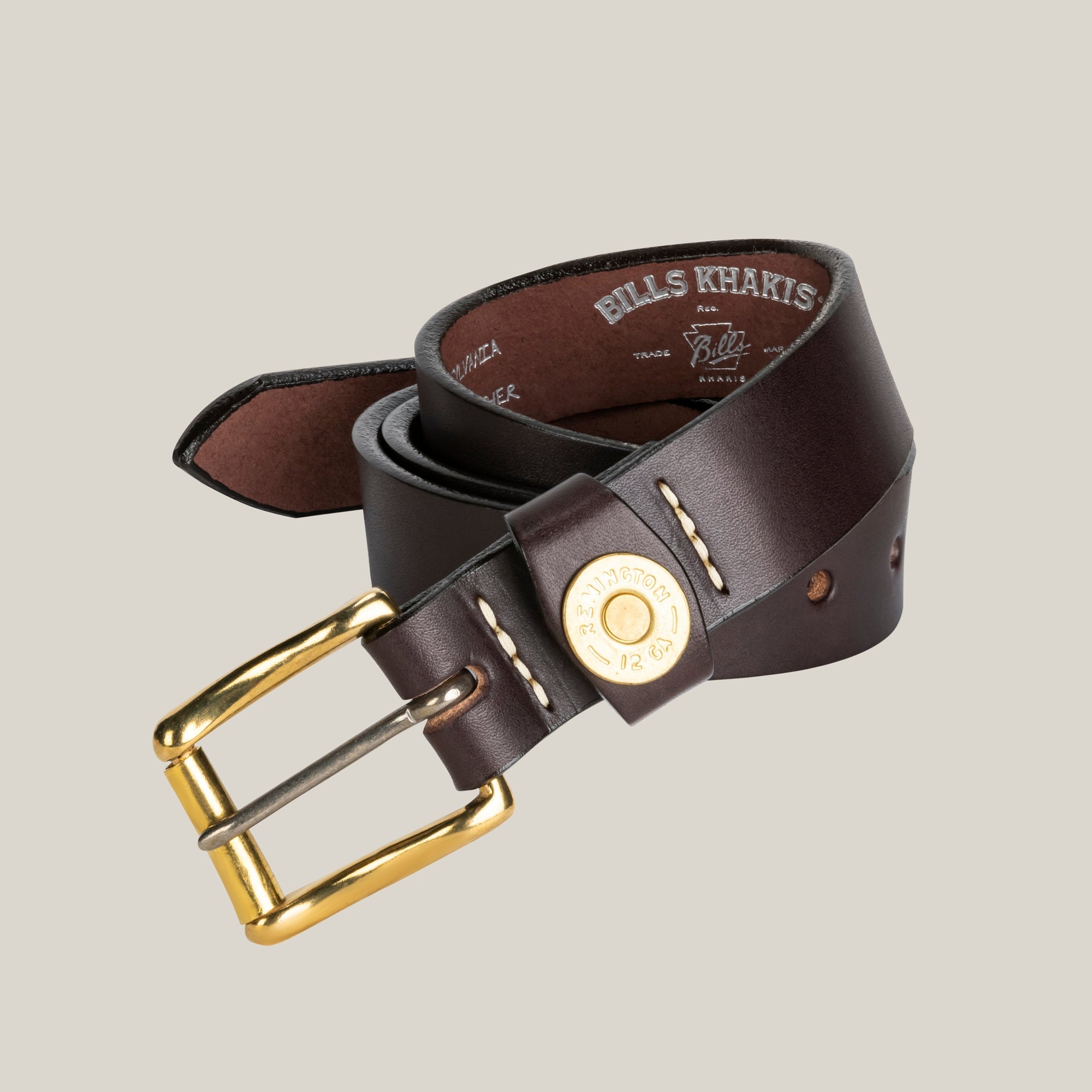 Shotgun Shell Leather Belt in Brown by Bills Khakis