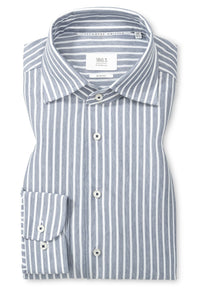 'Japanese Knit Shirt' In Grey Blue Stripe - Slim Fit - Knit Shirt with One Piece Collar by Eterna 1863