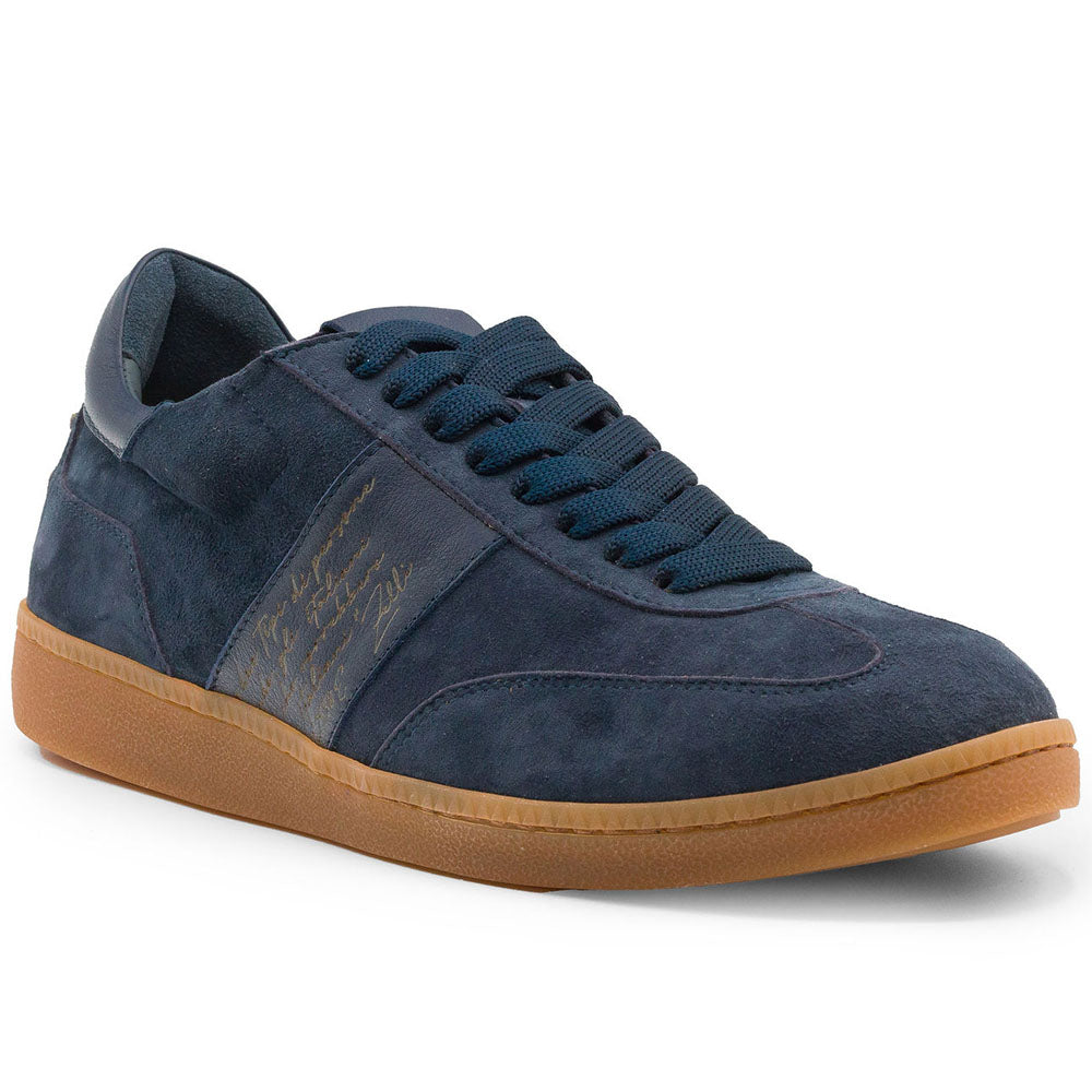 Shizzo Signature Sueded Baby Calfskin Leather Sneaker in Navy by Zelli Italia